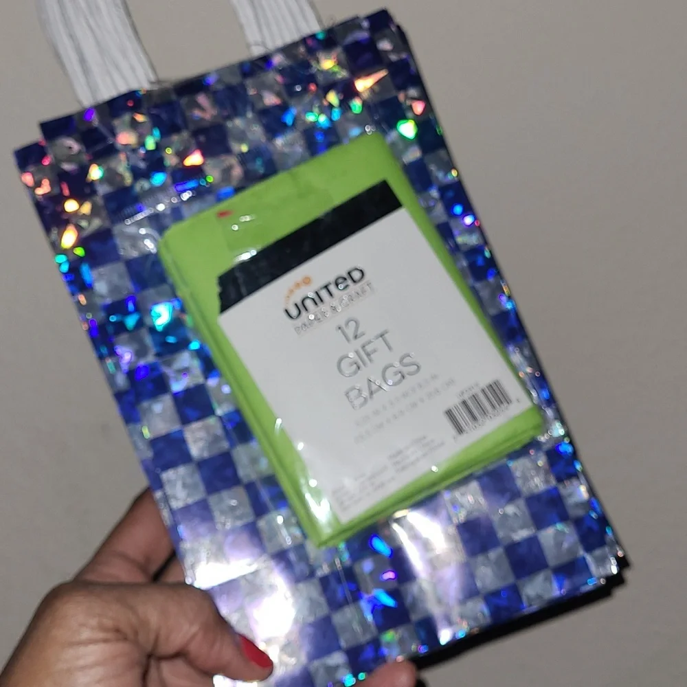 Colorful Checkered Gift Bags w/Tissue Paper- Set Of 12